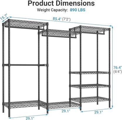 VIPEK V5C Plus Covered Clothing Rack Portable Wardrobe Closet, Heavy Duty with Adjustable Shelves, Black Metal with Upgraded Polyester Cover, Max Load 1040LBS