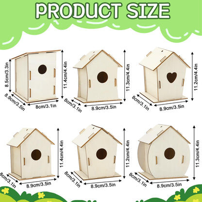 DECYOOL 12 Pack Wooden Bird House Kits, Unfinished DIY Birdhouse Crafts