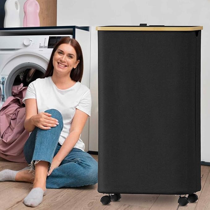 SUOCO Laundry Hamper on Wheels 100L, Clothes Basket