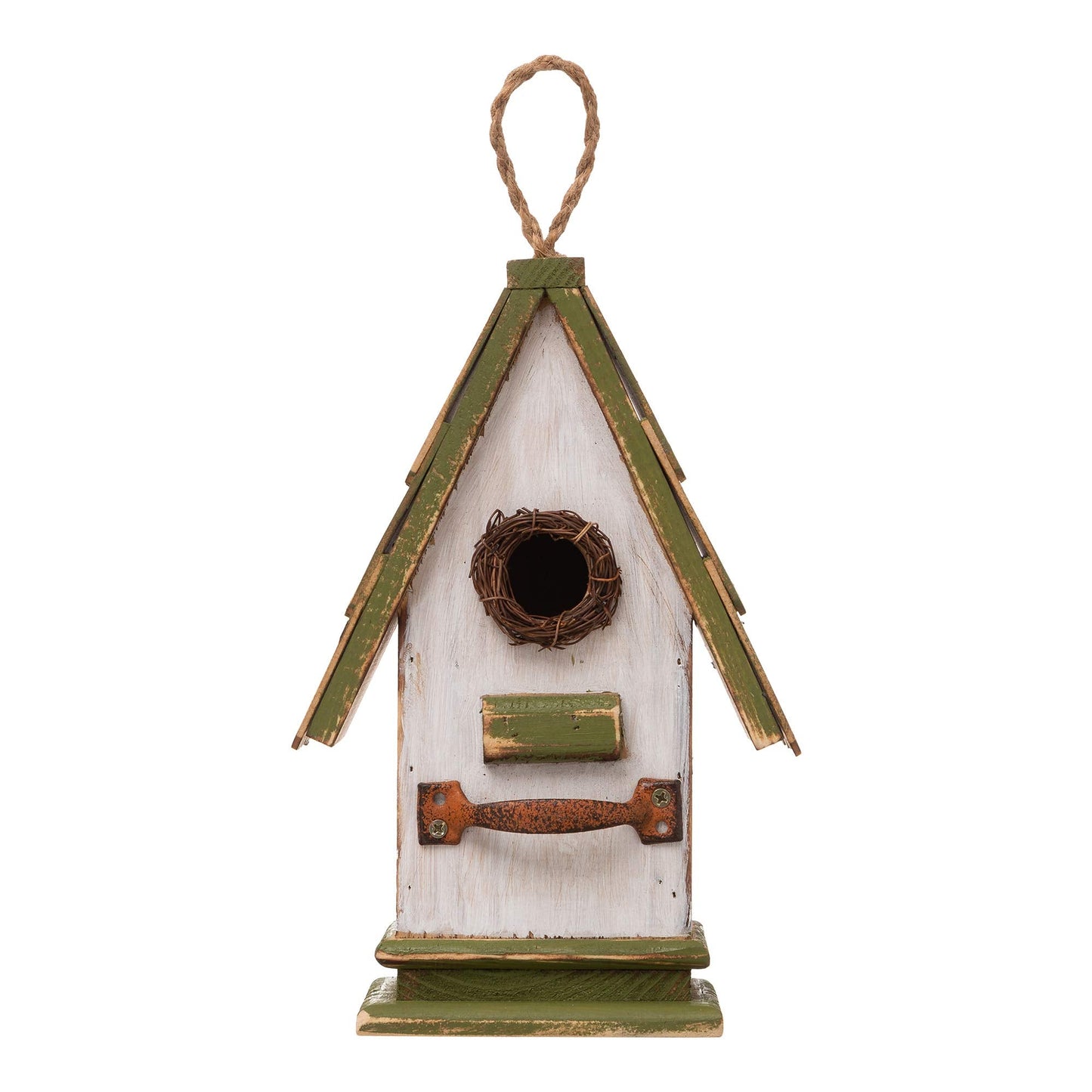 Glitzhome 10.25" L Hanging Birdhouse Green White Roof Wooden Garden Bird House for Outdoor