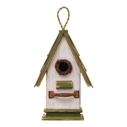 Glitzhome 10.25" L Hanging Birdhouse Green White Roof Wooden Garden Bird House for Outdoor