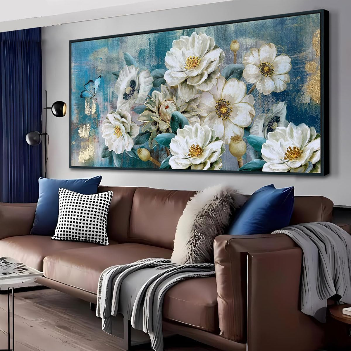 Arjun Tree Wall Art Canvas for Living Room Blue Tree of Life Nature Teal Abstract Textured Painting Picture Modern Panoramic Landscape Artwork Framed Bedroom Home Office Decor, Large Size 40"x20"