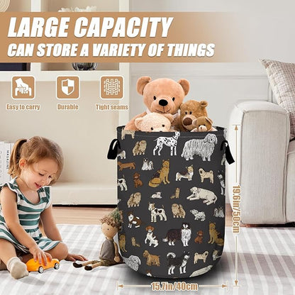 Cute Dogs Laundry Basket, Foldable Dog Lover Laundry Hamper Tote Bag Dirty