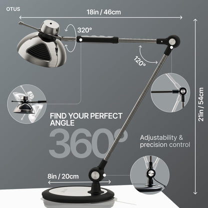 OTUS LED Desk Lamp for Home Office, Gesture On Off and Touch Control, Tall Architect Swing Arm Desk Light, 1500 Lux Eye Care Dimmable, 12 Levels, 3 Color Temps, Weighted Metal Base