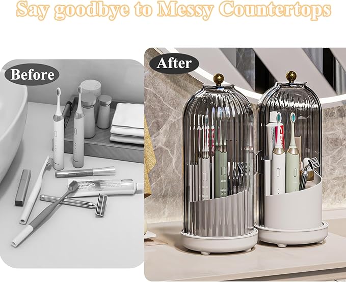 Toothbrush Holders with Cover, Drainage Rotating Electric Toothbrush Organizer