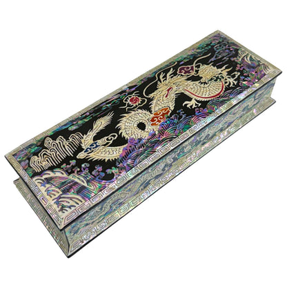 Nacreh Mother of Pearl Ring Necklace Office Pen Holder Case Storage Wooden Jewelry Box - Inlay with Sea Shell Gift (Dragon)