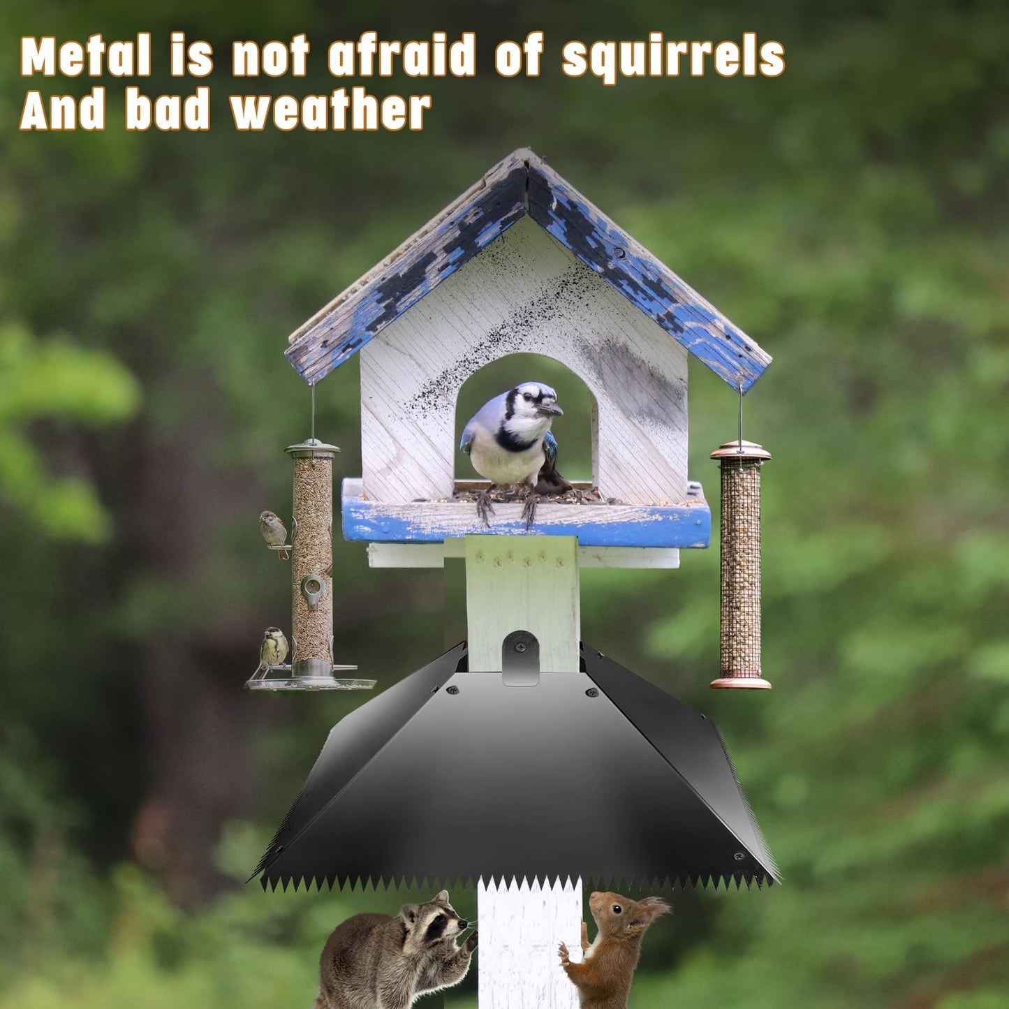 TSSOIYLR Metal Squirrel Baffles with Spikes - Galvanized Steel Squirrel Guards for 4x4 Posts and Bird Feeder Poles - Keeps Squirrels and Raccoons out of Birdhouses (1 Pack)