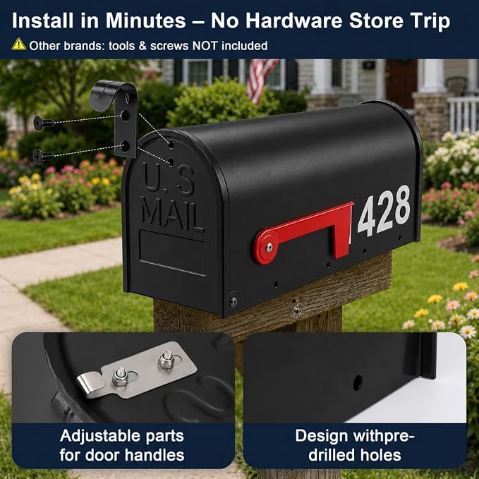 Mailbox for Outside,Metal Post Mount Outdoor MailBoxes - with Tools,Screws,Number Stickers,Red Flag Indicated,Medium Capacity,Galvanized Steel,Waterproof Mail Box for House Outside,20 x 8.7 x 6.7 ”