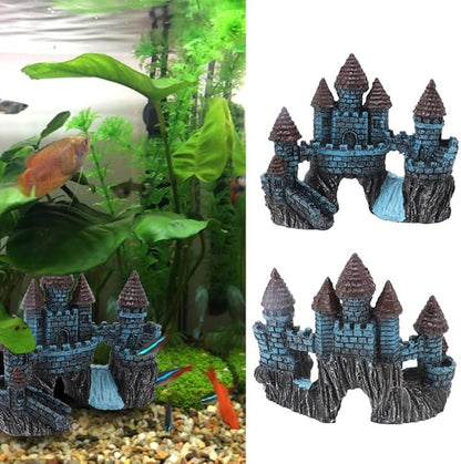 5.5 Inch Blue Resin Castle Fish Tank Ornament Vintage Simulation House Cave Hideouts Aquarium Fish Tank Decoration