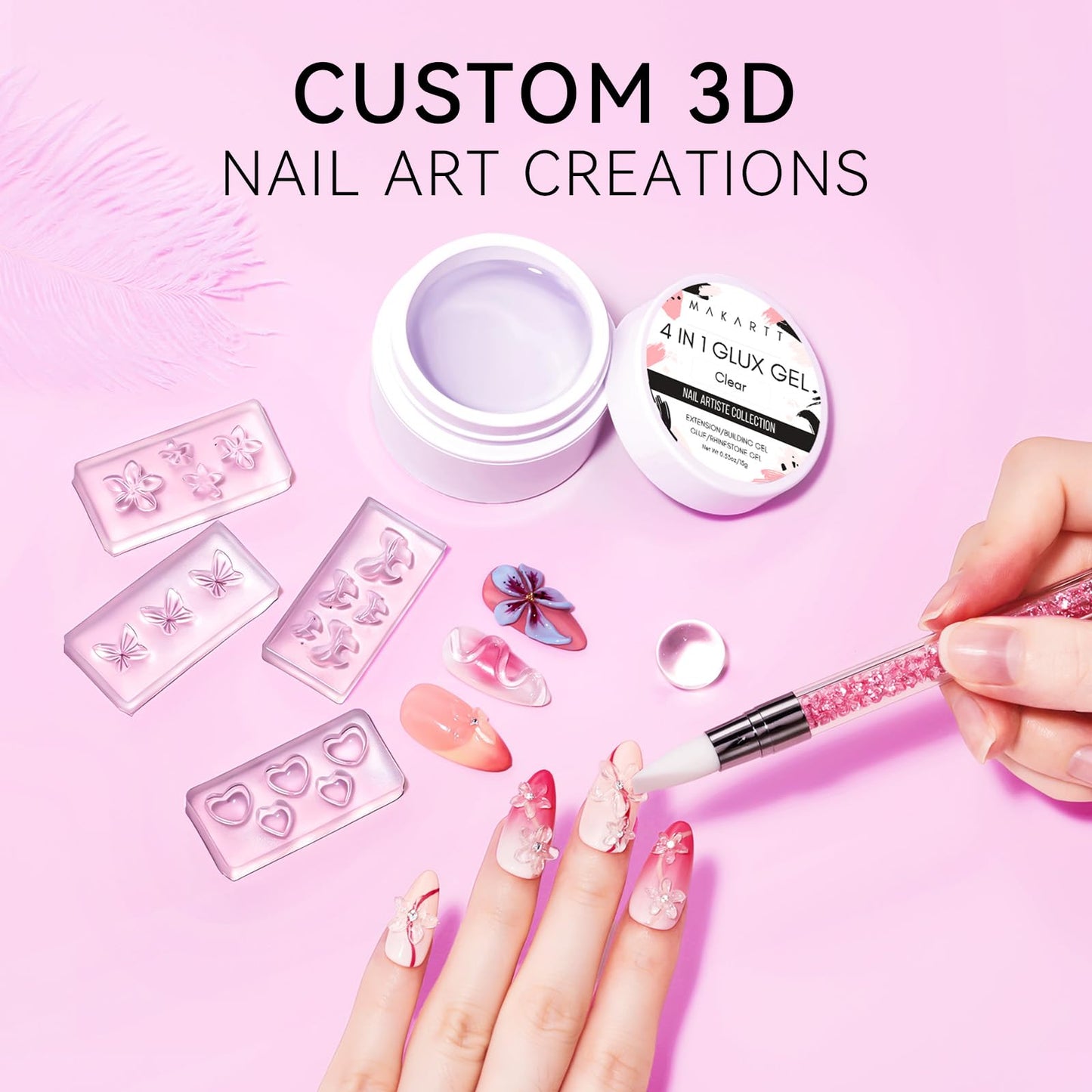 Makartt Clear Gel Builder Kit: Self-Levelling, Long Lasting Extension Hard Gels for Strengthener, Broken Nails Repair Gel Kit with Paper Forms, Dual forms, Nail File and Dual-End Brush 1.06 oz