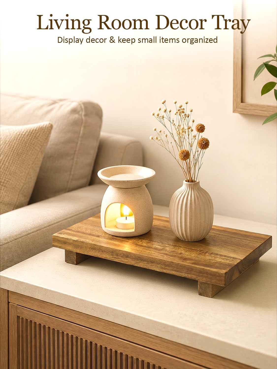 Duseu 12x7 Inch Acacia Wood Pedestal Stand, Wood Riser for Kitchen Counter, Farmhouse Wood Display Riser for Coffee Bar, Soap Dish, Plant Stand, Bathroom Organizer