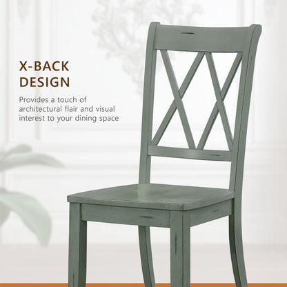 Lexicon Janina Dining Room Chairs Set of 2, Modern Farmhouse Dining Chairs Set of 2, Solid Wood, X Cross Back, for Traditional Modern Ranch Style Kitchen, Armless, Easy Assembly, Teal