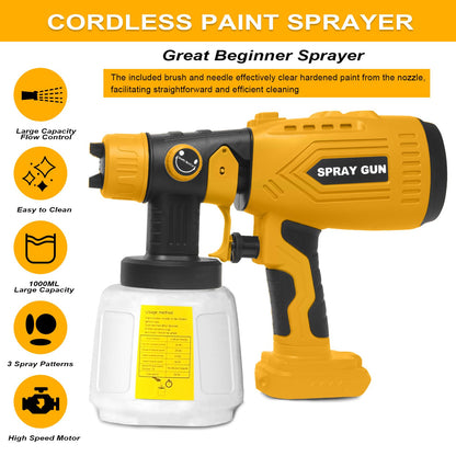 Cordless Paint Sprayer for Dewalt 20V Battery (Battery Not Included) - Electric Spray Paint Gun with 4 Copper Nozzles & 3 Spray Patterns, Ideal for DIY Projects, House Painting, Furniture, Fence