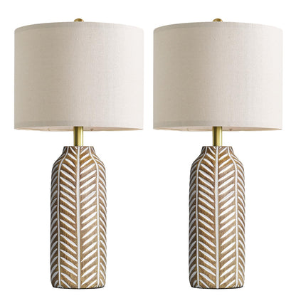 BOBOMOMO 26" Farmhouse Table Lamps Set of 2 - Vintage Leaf Design, Rustic Resin Nightstand Lamps for Bedroom, Living Room, Nursery, Hallway, Elegant Living Room Lamps with Linen Shades Antique Brown