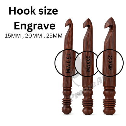 Prime Art Wooden Crochet Hooks – Handmade Rosewood Set of 3 (15mm, 20mm, 25mm) or Singles – Jumbo Natural Finish Hooks for Chunky Yarn (Rosewood, Set of 3 (15mm,20mm,25mm))