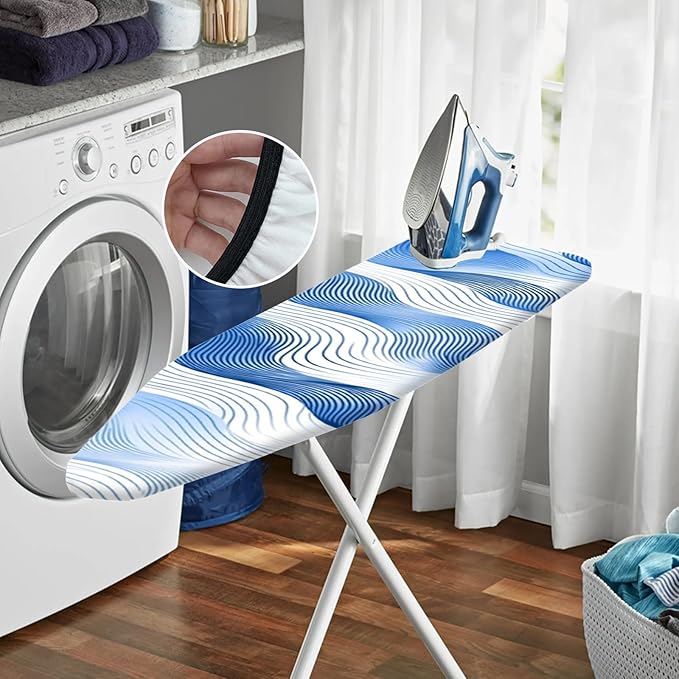 Nuxovilar Blue and White Flowing Wave Lines Ironing Board Cover, This Cover