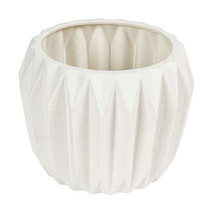 Bloomingville White Fluted Stoneware Flower Pot