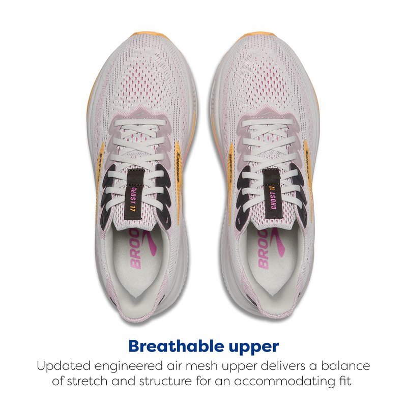 Brooks Women’s Ghost 17 Neutral Running Shoe - Oyster/Apricot/Pink - 9 Medium