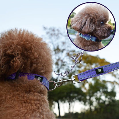NESTROAD Dog Collar and Leash Set,Reflective Dog Collars with Quick Release Buckle,Adjustable Nylon Pet Collar for Small Medium Large Dogs(Medium,Purple)