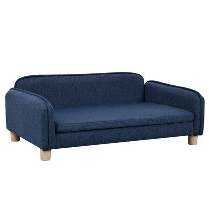 Big Sized Dog Bed -Wooden Frame Pet Sofa Couch, Washable Cushion Cat Couch, Linen Fabric Dog Sofa and Chair for Medium Pet Rest. (Blue)