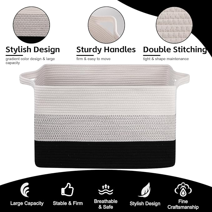 OIAHOMY Extra Large Blanket Basket, 95L Cotton Rope Woven Laundry Basket