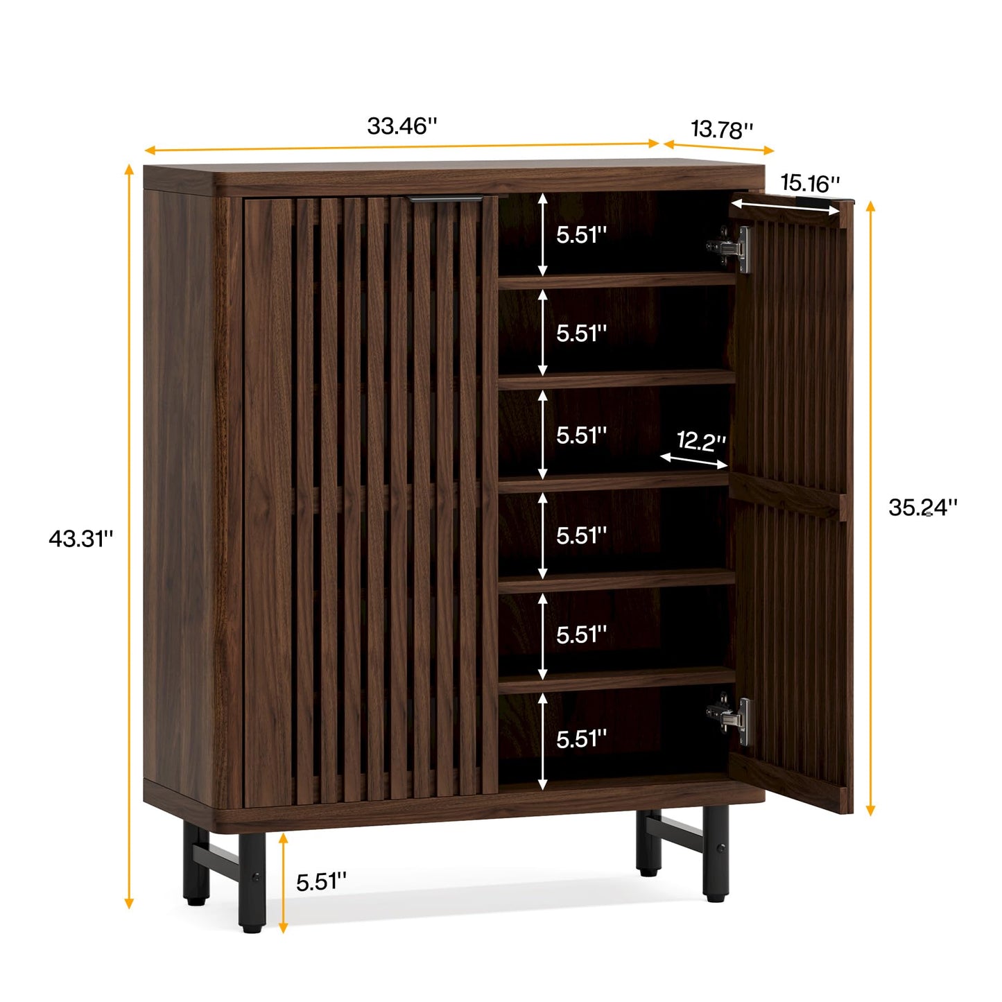 Tribesigns Farmhouse Shoe Cabinet with Shutter Doors, Large 6-Tier Wooden Shoe Organizer Rack with Adjustable Shelves, Modern Hidden Storage Furniture for Entryway, Hallway (Dark Walnut)