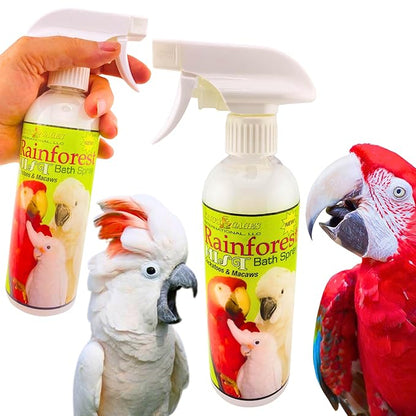 King's Cages Rainforest Mist White Spray 17 oz. Feather Conditioning Bath Mist with Vanilla Scent for Cockatoos and Macaws Parrots