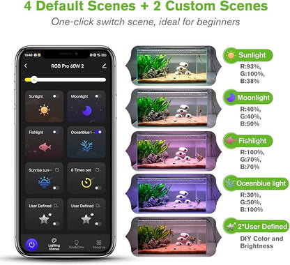 hygger 18W Smart Aquarium Light, Bluetooth LED Light with App Control, Full Spectrum Fish Tank Light with 24/7 Lighting Cycle, 5 Modes, Adjustable Timer, for 12"-18" Freshwater Planted Tank