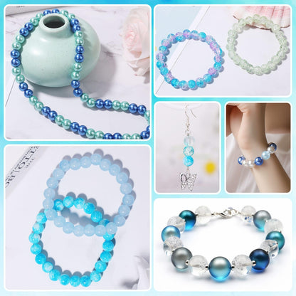 PAXCOO 720pcs Glass Beads for Jewelry Making 8mm, 24 Colors Bead Bracelet Making Kit Blue Round Loose Beads for Bracelet Earring Necklace Jewelry Making Supplies