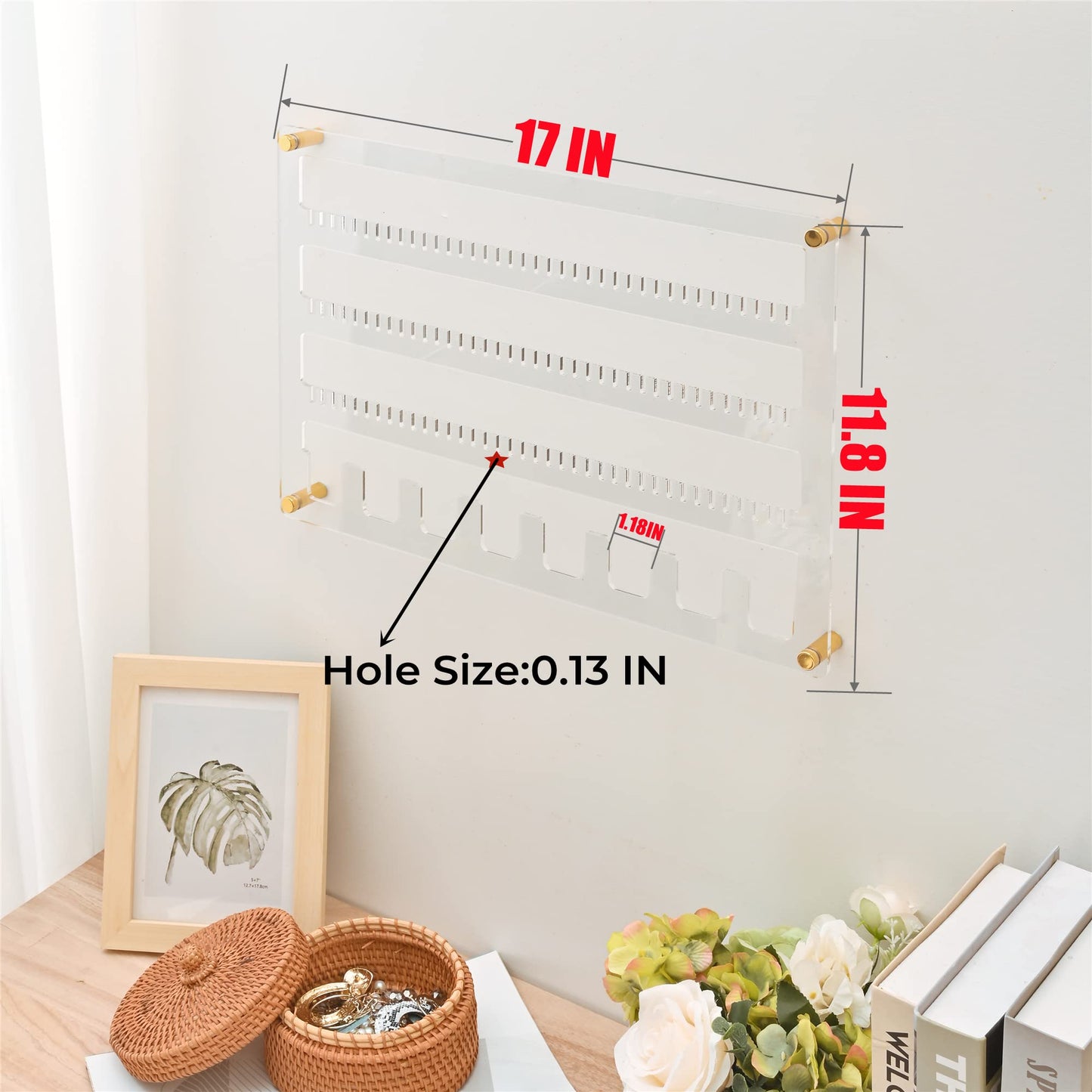 humberboat Earring Holder Organizer, 4 Layer Wall Mounted Ear Stud Display Storage, Acrylic Large Capacity Jewelry Organizer Earring Display and Storage for Studs, Dangling, Necklace