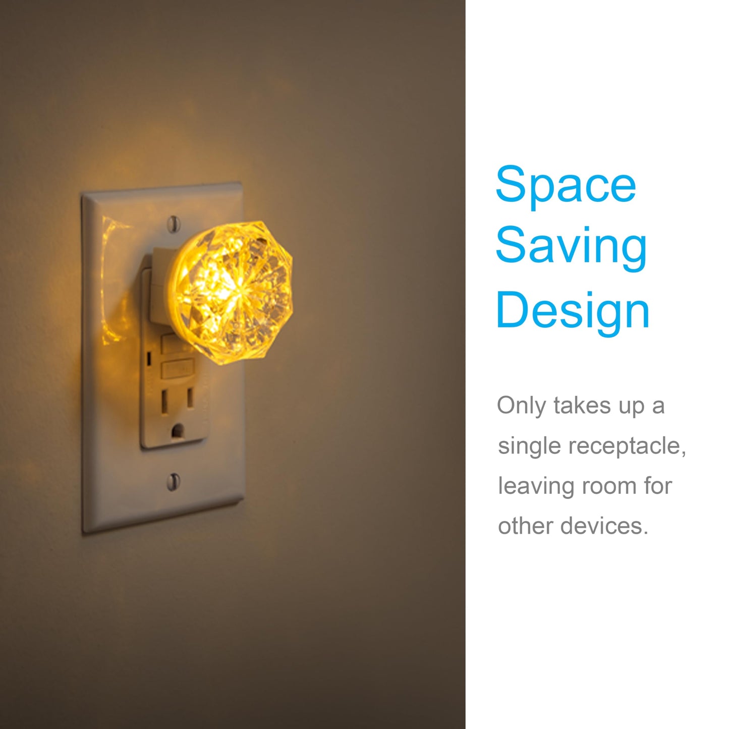 GE SleepLite Jewel LED Night Light, Plug-in, Always on, Amber, UL-Certified, Energy Efficient, Ideal Nightlight for Bedroom, Bathroom, Nursery, Hallway, Kitchen, 11286, 2 Pack