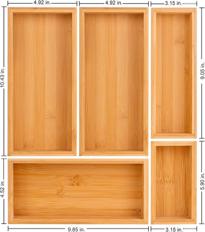 bamboo drawer organizer Set,expandable drawer dividers,wooden storage organizers,drawer organizers for kitchen, bathroom,flatware,Tea Bag Organizer (1 X 5PCS Natural)