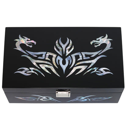 MADDesign Mother of Pearl Watch Box Jewelry Organizer Daily Storage Handmade Tribal Dragon Design (Black)