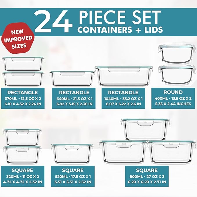 Razab 24 Pc Airtight Glass Food Storage Containers