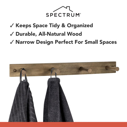 Spectrum Coat Rack Wall Mount 4 Peg Wooden Pegs Organizer for Hanging Coats Hats Bags Towels Jackets Purses, Easy Install Wall Mounted Peg Rack Hanger for Closet Entryway Bedroom Storage, Greige