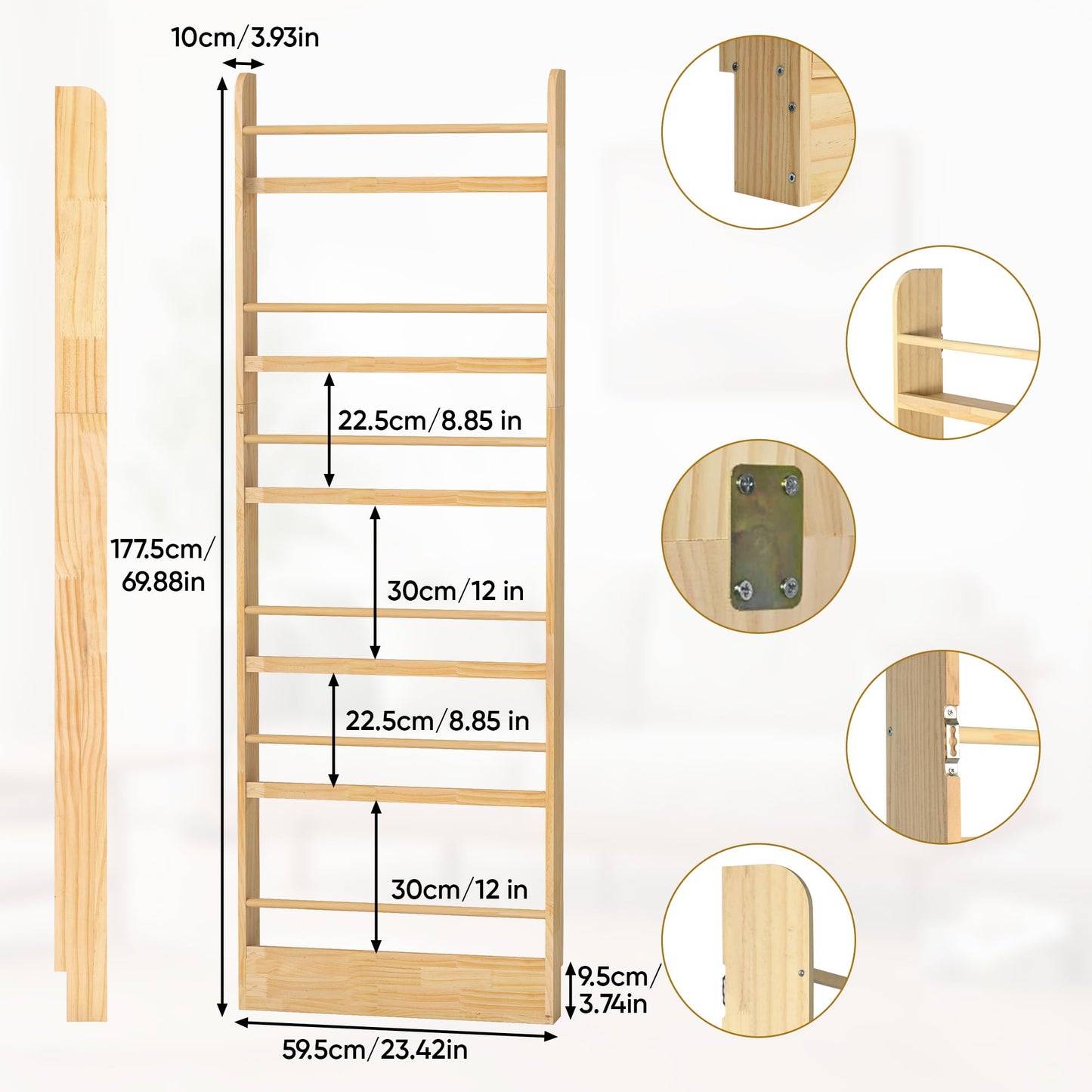 petour 6 Tier Behind The Door Bookshelf, Space Saving Behind The Door Bookcase Wooden Kids Wall Bookcase for Bedroom Living Room Playroom (Wood)