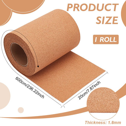 BENECREAT 19.68ftx7.8inch Cork Roll, 2mm Natural Cork Board Bulletin Board Corkboard Paper Sheets for Coaster, Wall Decoration, Party and DIY Crafts Supplies