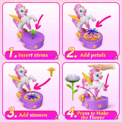 Zmpolir Craft Kits, Push-to-Create Bouquet Maker, Unicorn Toys for Girl Age 3-12, Fabric Bouquet Toys, Kids DIY Arts and Crafts Kit, Creative Birthday Gifts for 3 4 5 6 7 8 9 10 11 12 Year Old Girls