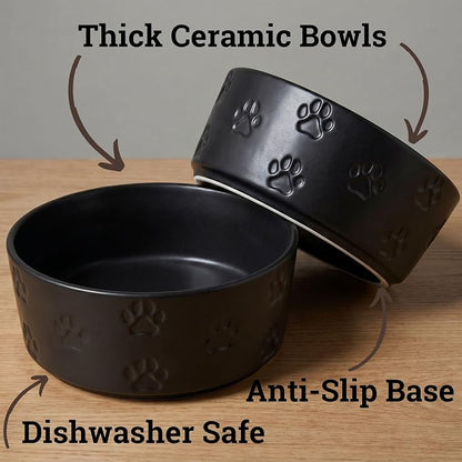 Ceramic Dog Bowl Set of 2 with Anti-Skid Base - 7.5" Wide x 3" Tall Ceramic Dog Bowls for Large Dogs - 6 Cup Capacity Food and Water Bowls for Dogs - Rubber Bottom Pet Bowl Set of 2 for Large Pets