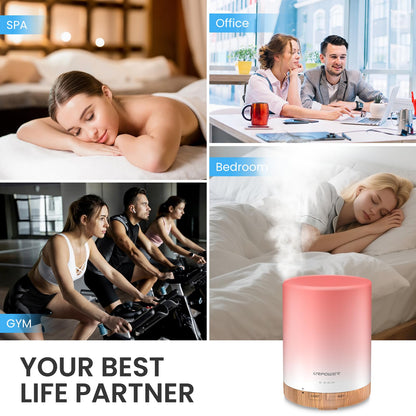 URPOWER 300ml Aromatherapy Essential Oil Diffuser Ultrasonic Air Humidifier AUTO Shut Off Scent Diffuser Night Light 7 Color Changing LED Lights and 4 Timer Settings for Bedroom Office Home