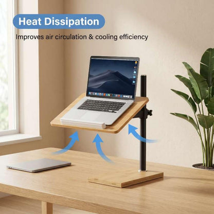 Coslony Adjustable Laptop Stand with Wood Platform and Sturdy Base, Height Adjustable Desk Mount for Laptops (Large)