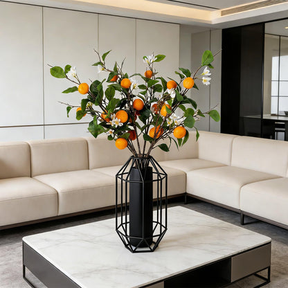 2PCS 37.8Inch Artificial Tangerine Branches Artificial Orange Branches Fake Orange Stem 10 Fruit with 20 White Flowers Long Stem for Home Party Wedding Office Thanksgiving Indoor Outdoor Decor