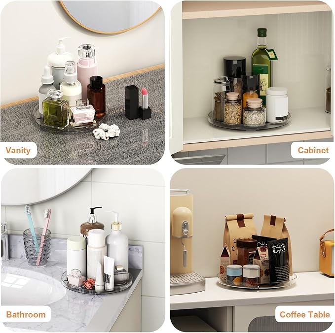 2 Pack Lazy Susan Organizer Turntable, Clear 9 Inch Rotating Organizer Tray for Cabinet Table Top, Round Non-Skid Refrigerator Lazy Susan, Kitchen Storage for Pantry Countertop Bathroom, Spice Rack