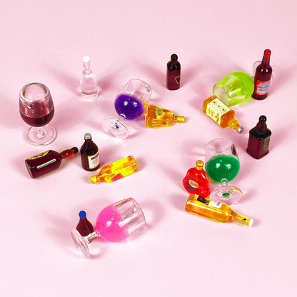 Mini Wine Bottles Cake Toppers With 12 Mini Wine Bottles 5 Mini Wine Glasses 1 Toilet 1 Beauty Doll for Celebrating Birthday Party (Brown)