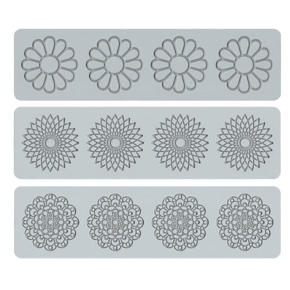 Embossing Lace Fondant Molds, Multi Circle Flowers Lace Mat Wedding Cake Decoration Tool, Rattan Shaped Cupcake Mat Silicone Molds Set of 3