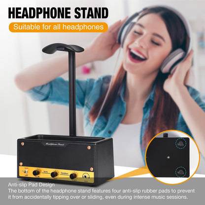Lesdexzz Headphone Stand with Cable Storage, Display Music Lovers' Decorative Items & Suitable Headphone Holder, Contains 1 Base 1 Support Rod 1 Headrest (Metal Texture Black)