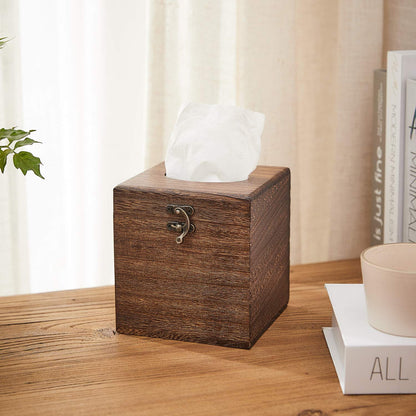SINOBEST Wood Tissue Box Cover Decorative Square Facial Tissue Holder Napkin for Bathroom and Home Decoration