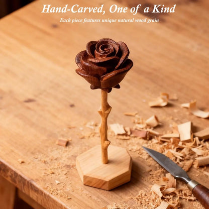 Komothala Hand Carved Wooden Rose Flower, Eternal Wood Rose Gift for Women, Handmade Romantic Keepsake for Mother's Day, Valentine's Day, Birthday, Anniversary, Home Desk Decor (Rose)