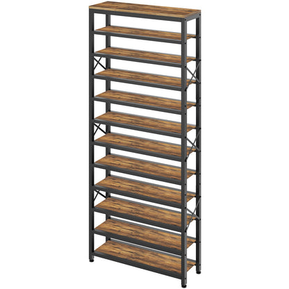 YATINEY 12-Tier Wooden Shoe Storage Organizer and 12-Tier Tall Shoe Rack, Large Shoe Storage Organizer for Closet SS212BR-SS42BR