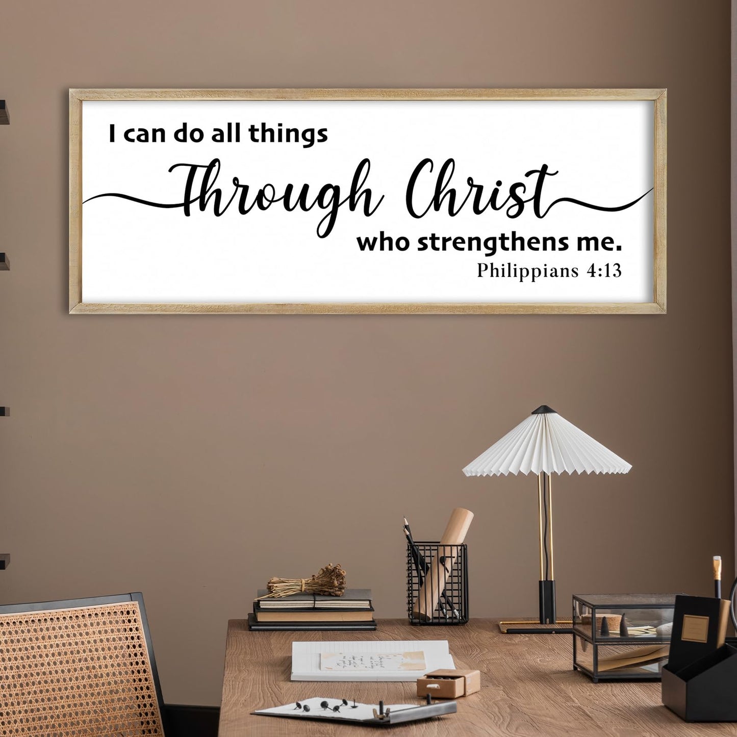FZMHASLWW I Can Do All Things Through Christ Wall Decor 32"X12" Philippians 4:13 Sign Christian Bible Verse Large Wood Framed Wall Hanging Art (Wood)